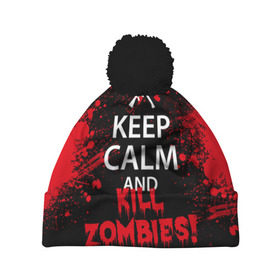 Шапка 3D c помпоном с принтом Keep Calm & Kill Zombies в Кировске, 100% полиэстер | универсальный размер, печать по всей поверхности изделия | bone | carl | rick | skelet | skull | walking dead | zombie | граймс | зомби | карл | нежить | нечисть | рик | скелет | ходячие мертвецы | череп