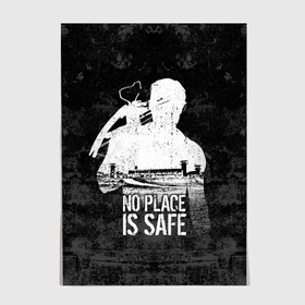 Постер с принтом No Place is Safe в Кировске, 100% бумага
 | бумага, плотность 150 мг. Матовая, но за счет высокого коэффициента гладкости имеет небольшой блеск и дает на свету блики, но в отличии от глянцевой бумаги не покрыта лаком | Тематика изображения на принте: bone | carl | rick | skelet | skull | walking dead | zombie | граймс | зомби | карл | кости | рик | скелет | ходячие мертвецы | череп