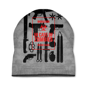 Шапка 3D с принтом Арсенал против зомби в Кировске, 100% полиэстер | универсальный размер, печать по всей поверхности изделия | bone | carl | rick | skelet | skull | walking dead | zombie | автомат | арсенал | граймс | граната | зомби | карл | оружие | пистолет | рик | ходячие мертвецы