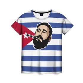 Женская футболка 3D с принтом Fidel Castro в Кировске, 100% полиэфир ( синтетическое хлопкоподобное полотно) | прямой крой, круглый вырез горловины, длина до линии бедер | castro | che | fidel | guevara | гевара | кастро | фидель | че