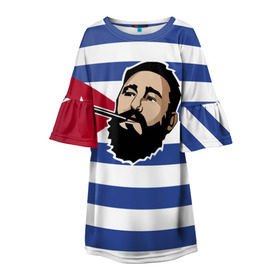 Детское платье 3D с принтом Fidel Castro в Кировске, 100% полиэстер | прямой силуэт, чуть расширенный к низу. Круглая горловина, на рукавах — воланы | Тематика изображения на принте: castro | che | fidel | guevara | гевара | кастро | фидель | че