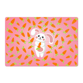 Магнитный плакат 3Х2 с принтом Зайчик с морковкой в Кировске, Полимерный материал с магнитным слоем | 6 деталей размером 9*9 см | зайчик | заяц | милые животные | морковка | прикольные животные | розовый