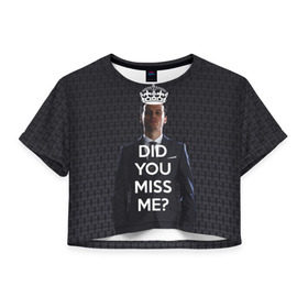 Женская футболка 3D укороченная с принтом Keep Calm & Miss Me в Кировске, 100% полиэстер | круглая горловина, длина футболки до линии талии, рукава с отворотами | Тематика изображения на принте: holmes | sherlock | мориарти | профессор | холмс | шерлок