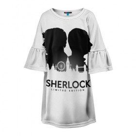 Детское платье 3D с принтом Sherlock Edition в Кировске, 100% полиэстер | прямой силуэт, чуть расширенный к низу. Круглая горловина, на рукавах — воланы | doctor | holmes | sherlock | watson | ватсон | доктор | профессор | холмс | шерлок