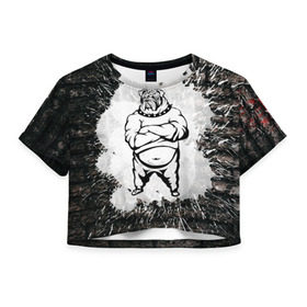 Женская футболка 3D укороченная с принтом Охранник бульдог Style в Кировске, 100% полиэстер | круглая горловина, длина футболки до линии талии, рукава с отворотами | бульдог | качок | крутой | охрана | собака