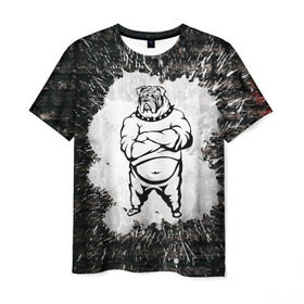 Мужская футболка 3D с принтом Охранник бульдог Style в Кировске, 100% полиэфир | прямой крой, круглый вырез горловины, длина до линии бедер | Тематика изображения на принте: бульдог | качок | крутой | охрана | собака