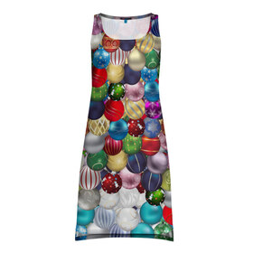 Платье-майка 3D с принтом Елочнные шары в Кировске, 100% полиэстер | полуприлегающий силуэт, широкие бретели, круглый вырез горловины, удлиненный подол сзади. | Тематика изображения на принте: ёлка | ель | новый год | праздник | рождество | украшение | шарик