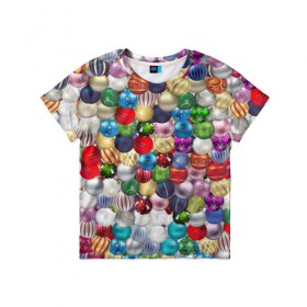 Детская футболка 3D с принтом Елочнные шары в Кировске, 100% гипоаллергенный полиэфир | прямой крой, круглый вырез горловины, длина до линии бедер, чуть спущенное плечо, ткань немного тянется | ёлка | ель | новый год | праздник | рождество | украшение | шарик