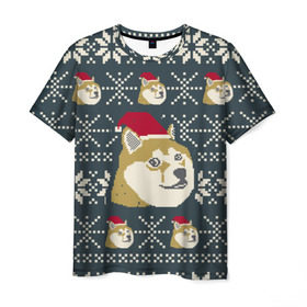 Мужская футболка 3D с принтом Doge новогодний в Кировске, 100% полиэфир | прямой крой, круглый вырез горловины, длина до линии бедер | 2017 | doge | doge новогодний | интернет приколы | новый год | подарок на новый год