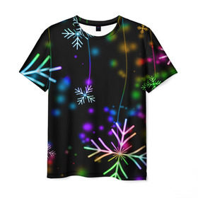 Мужская футболка 3D с принтом Новогодняя ночь в Кировске, 100% полиэфир | прямой крой, круглый вырез горловины, длина до линии бедер | happy new year | конфетти | снежинки