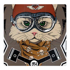 Магнитный плакат 3Х3 с принтом Кот-гонщик в Кировске, Полимерный материал с магнитным слоем | 9 деталей размером 9*9 см | Тематика изображения на принте: гонки | кот | котенок | кошка | мотоцикл | мяу | шлем