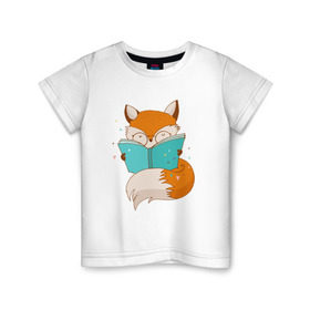 Детская футболка хлопок с принтом Лисица с книгой в Кировске, 100% хлопок | круглый вырез горловины, полуприлегающий силуэт, длина до линии бедер | лиса | лисенок | лисица | лисичка