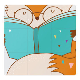 Магнитный плакат 3Х3 с принтом Лисица с книгой в Кировске, Полимерный материал с магнитным слоем | 9 деталей размером 9*9 см | лиса | лисенок | лисица | лисичка
