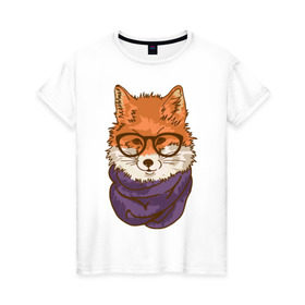 Женская футболка хлопок с принтом Лисица в Кировске, 100% хлопок | прямой крой, круглый вырез горловины, длина до линии бедер, слегка спущенное плечо | лиса | лисенок | лисица | лисичка