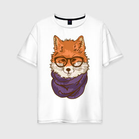 Женская футболка хлопок Oversize с принтом Лисица в Кировске, 100% хлопок | свободный крой, круглый ворот, спущенный рукав, длина до линии бедер
 | лиса | лисенок | лисица | лисичка