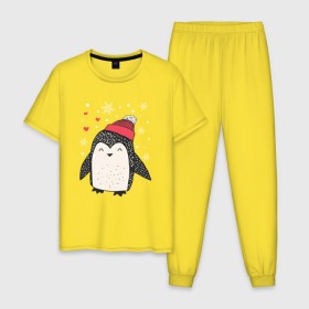 Мужская пижама хлопок с принтом Пингвин в шапке в Кировске, 100% хлопок | брюки и футболка прямого кроя, без карманов, на брюках мягкая резинка на поясе и по низу штанин
 | christmas | new year | winter | зима | новый год | пингвин | рождество