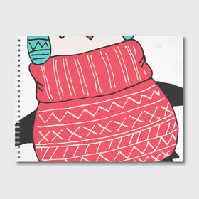 Альбом для рисования с принтом Зимний пингвин в Кировске, 100% бумага
 | матовая бумага, плотность 200 мг. | christmas | new year | winter | зима | новый год | пингвин | рождество