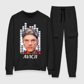 Женский костюм хлопок с принтом EQ - Avicii в Кировске, 100% хлопок | на свитшоте круглая горловина, мягкая резинка по низу. Брюки заужены к низу, на них два вида карманов: два 