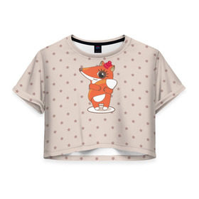 Женская футболка 3D укороченная с принтом Лисенок в шапочке в Кировске, 100% полиэстер | круглая горловина, длина футболки до линии талии, рукава с отворотами | звезды | зима | лис | лиса | лисенок | рыжий лис