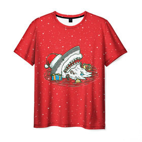 Мужская футболка 3D с принтом Акула Дед Мороз в Кировске, 100% полиэфир | прямой крой, круглый вырез горловины, длина до линии бедер | christmas | new year | shark | новый год | рождество | санта