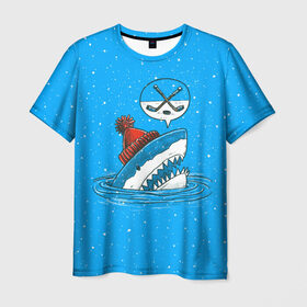Мужская футболка 3D с принтом Акула хоккейный фанат в Кировске, 100% полиэфир | прямой крой, круглый вырез горловины, длина до линии бедер | fan | fish | hochey | ocean | predator | sea | shark | water | акула | вода | игра | лед | море | океан | рыба | фанат | хищник | хоккей | шайба