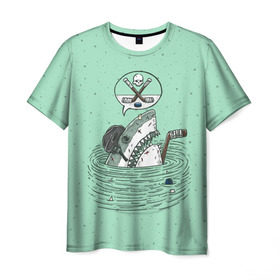 Мужская футболка 3D с принтом Акула хоккеист в Кировске, 100% полиэфир | прямой крой, круглый вырез горловины, длина до линии бедер | fan | fish | hochey | ocean | predator | sea | shark | water | акула | вода | игра | лед | море | океан | рыба | фанат | хищник | хоккей | шайба