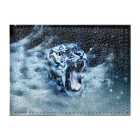 Обложка для студенческого билета с принтом Белый тигр в Кировске, натуральная кожа | Размер: 11*8 см; Печать на всей внешней стороне | Тематика изображения на принте: зима | клыки | метель | пасть | снег | тигр | хищник