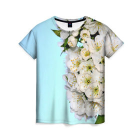 Женская футболка 3D с принтом Сакура в Кировске, 100% полиэфир ( синтетическое хлопкоподобное полотно) | прямой крой, круглый вырез горловины, длина до линии бедер | вишня | сакура | яблоня | япония