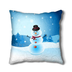 Подушка 3D с принтом Снеговик в Кировске, наволочка – 100% полиэстер, наполнитель – холлофайбер (легкий наполнитель, не вызывает аллергию). | состоит из подушки и наволочки. Наволочка на молнии, легко снимается для стирки | дед мороз | зима | новый год | праздник | снеговик | снежинки