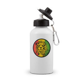 Бутылка спортивная с принтом Ямайский лев в Кировске, металл | емкость — 500 мл, в комплекте две пластиковые крышки и карабин для крепления | лев | раста | ямайка