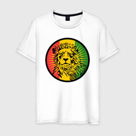Мужская футболка хлопок с принтом Ямайский лев в Кировске, 100% хлопок | прямой крой, круглый вырез горловины, длина до линии бедер, слегка спущенное плечо. | лев | раста | ямайка