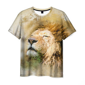 Мужская футболка 3D с принтом Лев в Кировске, 100% полиэфир | прямой крой, круглый вырез горловины, длина до линии бедер | зверь | лев | тигр | хищник