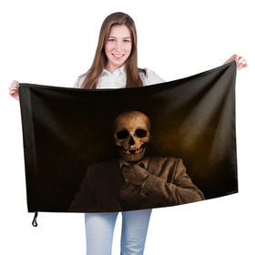 Флаг 3D с принтом Скелет в пиджаке в Кировске, 100% полиэстер | плотность ткани — 95 г/м2, размер — 67 х 109 см. Принт наносится с одной стороны | кости | пиджак | скелет | ужас | череп
