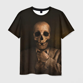 Мужская футболка 3D с принтом Скелет в пиджаке в Кировске, 100% полиэфир | прямой крой, круглый вырез горловины, длина до линии бедер | кости | пиджак | скелет | ужас | череп