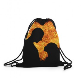 Рюкзак-мешок 3D с принтом Огненная любовь в Кировске, 100% полиэстер | плотность ткани — 200 г/м2, размер — 35 х 45 см; лямки — толстые шнурки, застежка на шнуровке, без карманов и подкладки | любовь | огонь | пламя | сердце | танец