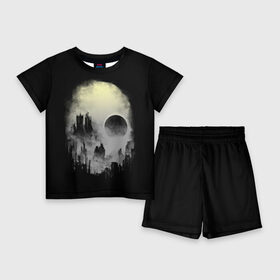 Детский костюм с шортами 3D с принтом Мертвый туман в Кировске,  |  | bone | ciyt | dark | evil | skelet | skull | город | кости | скелет | туман | череп