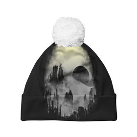 Шапка 3D c помпоном с принтом Мертвый туман в Кировске, 100% полиэстер | универсальный размер, печать по всей поверхности изделия | bone | ciyt | dark | evil | skelet | skull | город | кости | скелет | туман | череп