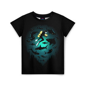 Детская футболка 3D с принтом Подводный мир в Кировске, 100% гипоаллергенный полиэфир | прямой крой, круглый вырез горловины, длина до линии бедер, чуть спущенное плечо, ткань немного тянется | fish | ocean | predator | sea | shark | under | акула | вода | дайвер | дайвинг | море | океан | рыба | хищник