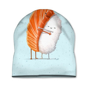 Шапка 3D с принтом Суши друзья в Кировске, 100% полиэстер | универсальный размер, печать по всей поверхности изделия | china | eat | fish | food | japan | sushi | лосось | прикол | рис | ролл | рыба | суши