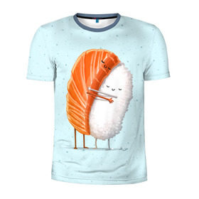 Мужская футболка 3D спортивная с принтом Суши друзья в Кировске, 100% полиэстер с улучшенными характеристиками | приталенный силуэт, круглая горловина, широкие плечи, сужается к линии бедра | china | eat | fish | food | japan | sushi | лосось | прикол | рис | ролл | рыба | суши