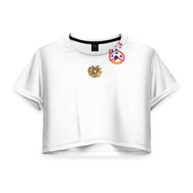 Женская футболка 3D укороченная с принтом Сборная Армении в Кировске, 100% полиэстер | круглая горловина, длина футболки до линии талии, рукава с отворотами | armenia | армения | футбол
