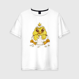 Женская футболка хлопок Oversize с принтом Цыпленок в Кировске, 100% хлопок | свободный крой, круглый ворот, спущенный рукав, длина до линии бедер
 | желтый | мультяшка | рисунок | цыпленок | яйца