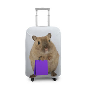 Чехол для чемодана 3D с принтом Хомяк с сумкой в Кировске, 86% полиэфир, 14% спандекс | двустороннее нанесение принта, прорези для ручек и колес | Тематика изображения на принте: грызун | животные | крыса | мышь | хомяк | яблоко