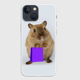 Чехол для iPhone 13 mini с принтом Хомяк с сумкой в Кировске,  |  | грызун | животные | крыса | мышь | хомяк | яблоко