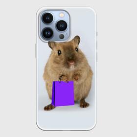 Чехол для iPhone 13 Pro с принтом Хомяк с сумкой в Кировске,  |  | грызун | животные | крыса | мышь | хомяк | яблоко