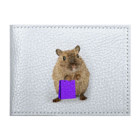 Обложка для студенческого билета с принтом Хомяк с сумкой в Кировске, натуральная кожа | Размер: 11*8 см; Печать на всей внешней стороне | грызун | животные | крыса | мышь | хомяк | яблоко