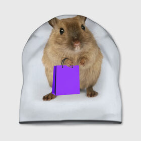 Шапка 3D с принтом Хомяк с сумкой в Кировске, 100% полиэстер | универсальный размер, печать по всей поверхности изделия | грызун | животные | крыса | мышь | хомяк | яблоко