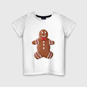 Детская футболка хлопок с принтом Новый год, Печенька! в Кировске, 100% хлопок | круглый вырез горловины, полуприлегающий силуэт, длина до линии бедер | новыйгод | печенька