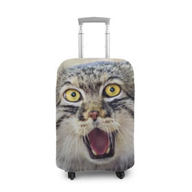 Чехол для чемодана 3D с принтом Дикий кот в Кировске, 86% полиэфир, 14% спандекс | двустороннее нанесение принта, прорези для ручек и колес | Тематика изображения на принте: animal | cat | eyes | jaws | predator | teeth | wild | взгляд | дикий | животное | клыки | кот | пасть | хищник