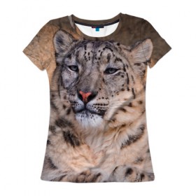 Женская футболка 3D с принтом Леопард в Кировске, 100% полиэфир ( синтетическое хлопкоподобное полотно) | прямой крой, круглый вырез горловины, длина до линии бедер | animal | leopard | look | predator | spotted | wild | взгляд | дикий | животное | леопард | пятнистый | хищник
